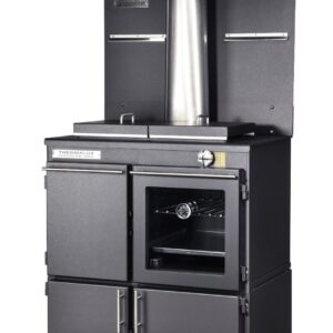 Thermalux Clarendon metalic black (body), metalic black (hob), splashback steel base cabinet glass oven door_Wignells