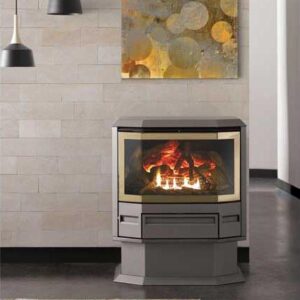 Archer FS100 Freestanding Gas Fireplace with Optional Gold Door and Pedestal_Wignells 2